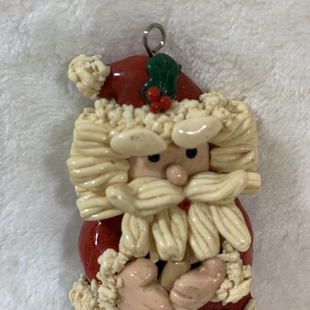 Vintage Glazed Dough Type Christmas Ornament Spaghetti Beard Tennis Player Santa - Picture 2 of 12